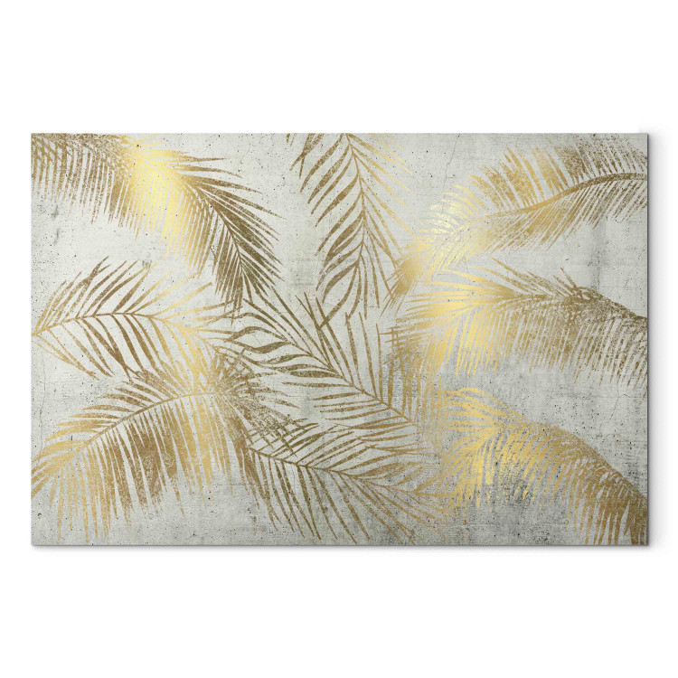 Canvas Print Palm Leaves - A Composition of Plants Forming an Arrangement on a Gray Background 151221