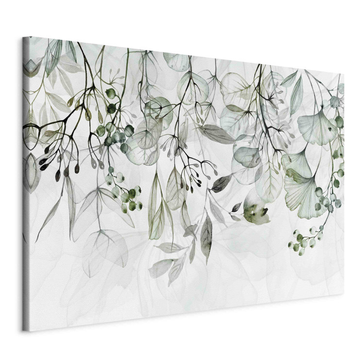 Canvas Art Print Watercolor Nature - Green Leaves, Flowers and Fruits on a White Background 151421 additionalImage 2