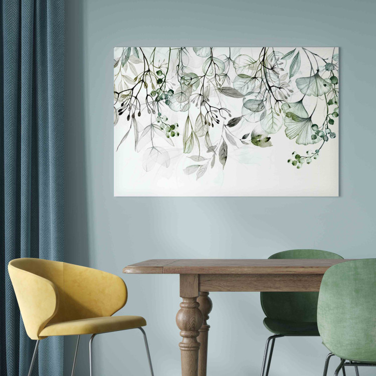 Canvas Art Print Watercolor Nature - Green Leaves, Flowers and Fruits on a White Background 151421 additionalImage 9