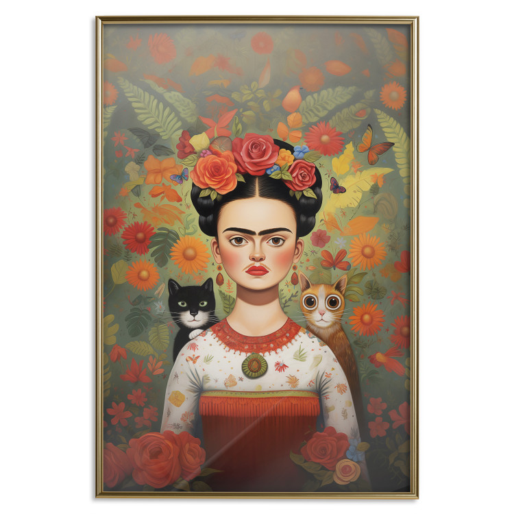 Poster Cartoon Frida - Portrait of a Woman With Two Cats on Her Shoulders 152221 additionalImage 16