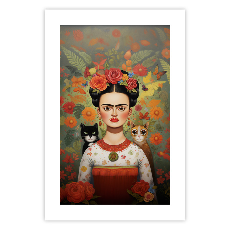 Poster Cartoon Frida - Portrait of a Woman With Two Cats on Her Shoulders 152221 additionalImage 25