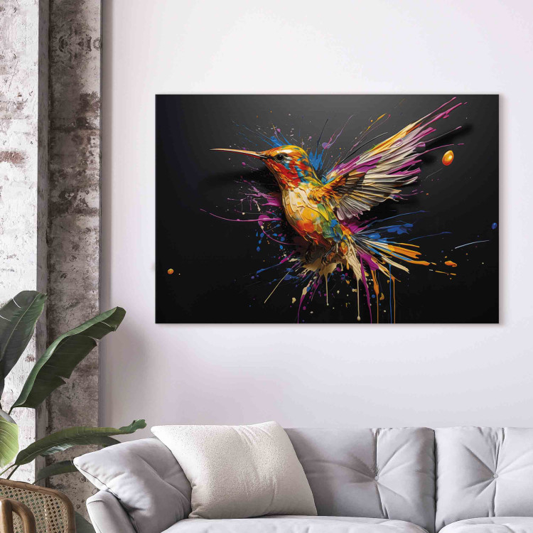 Canvas Colorful Bird - Watercolor Vision of a Hummingbird on a Black Background 159521 additionalImage 3