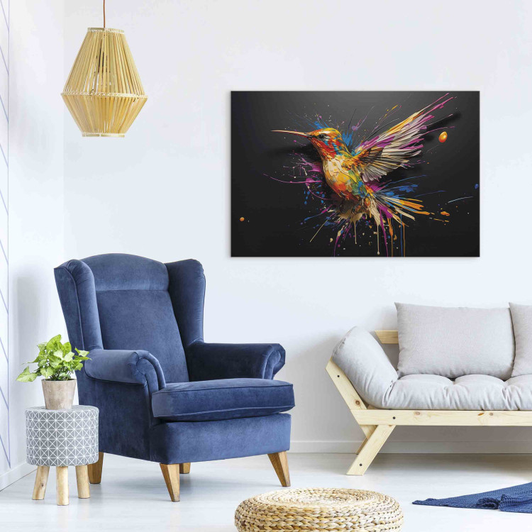 Canvas Colorful Bird - Watercolor Vision of a Hummingbird on a Black Background 159521 additionalImage 5