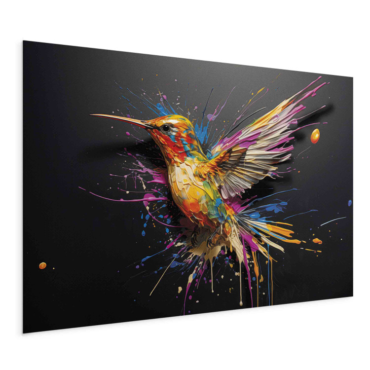 Canvas Colorful Bird - Watercolor Vision of a Hummingbird on a Black Background 159521 additionalImage 2