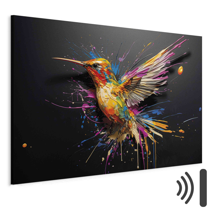 Canvas Colorful Bird - Watercolor Vision of a Hummingbird on a Black Background 159521 additionalImage 8