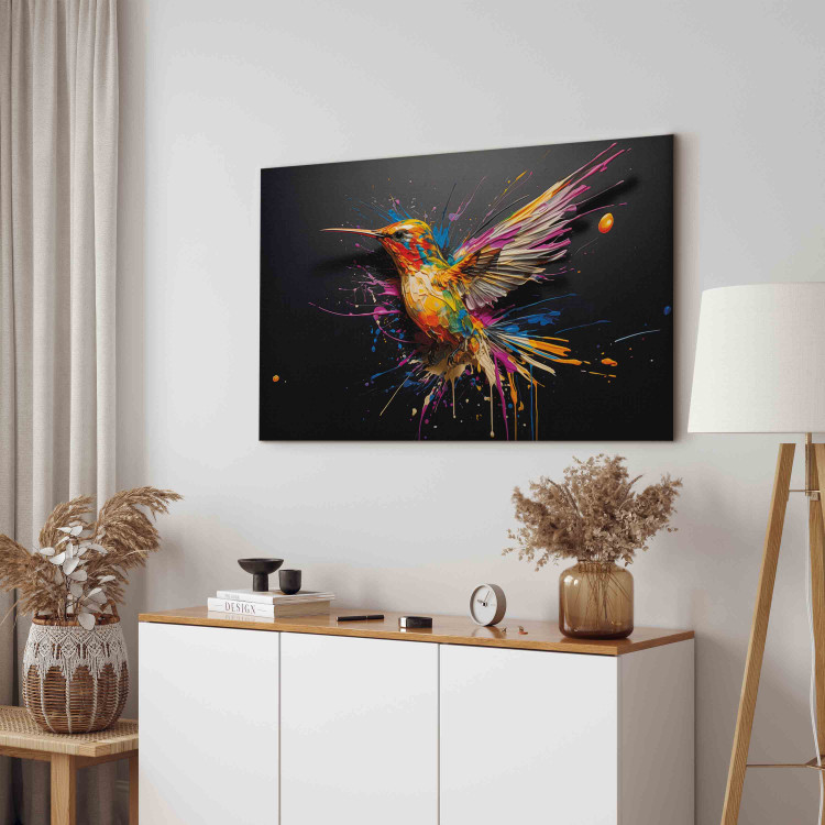 Canvas Colorful Bird - Watercolor Vision of a Hummingbird on a Black Background 159521 additionalImage 4