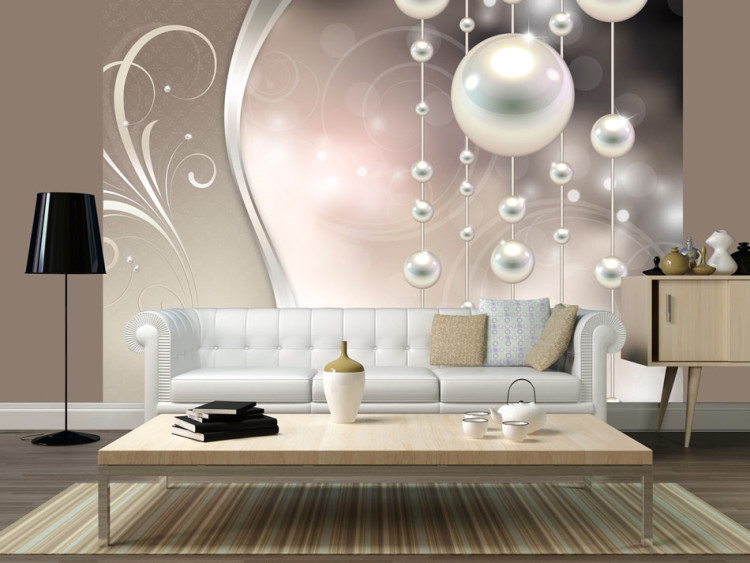Photo Wallpaper Pearlescent Dream - Abstraction with Pearl Pattern and Silver Waves with Shimmer 60121