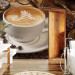 Wall Mural Maybe Coffee? - Classic White Coffee Cup with a Book on a Brown Background 60221 additionalThumb 8