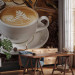 Wall Mural Maybe Coffee? - Classic White Coffee Cup with a Book on a Brown Background 60221 additionalThumb 4
