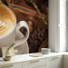 Wall Mural Maybe Coffee? - Classic White Coffee Cup with a Book on a Brown Background 60221 additionalThumb 7