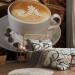 Wall Mural Maybe Coffee? - Classic White Coffee Cup with a Book on a Brown Background 60221 additionalThumb 2