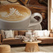 Wall Mural Maybe Coffee? - Classic White Coffee Cup with a Book on a Brown Background 60221