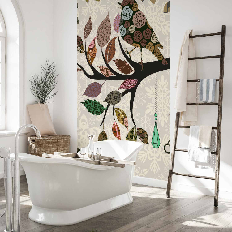 Wall Mural Retro Abstraction - Boho patchwork with bird on a tree branch pattern 61321 additionalImage 8