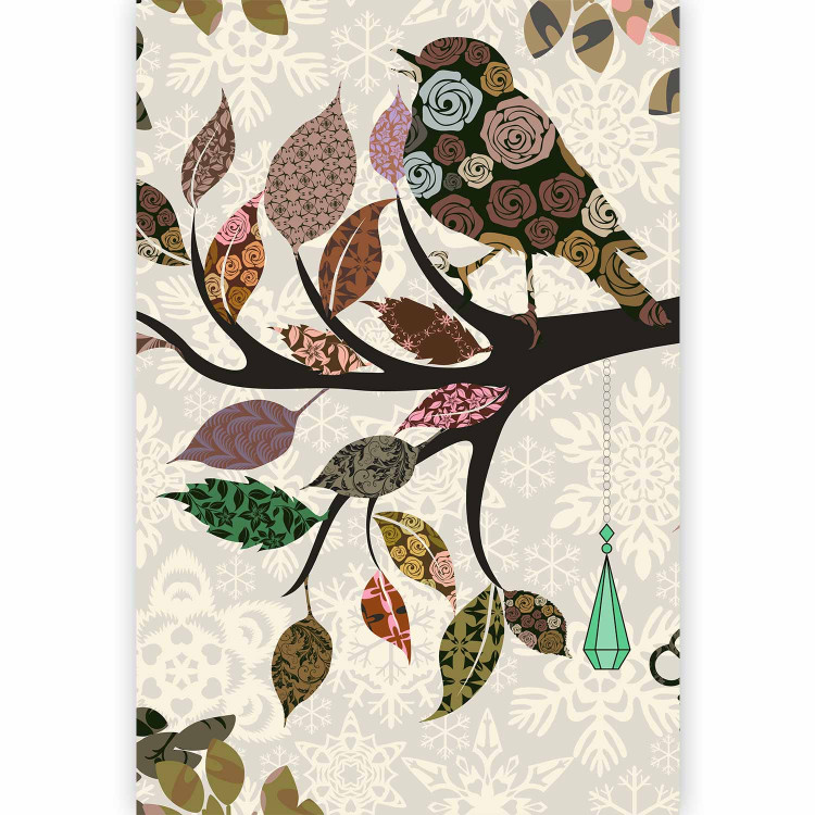 Wall Mural Retro Abstraction - Boho patchwork with bird on a tree branch pattern 61321 additionalImage 1