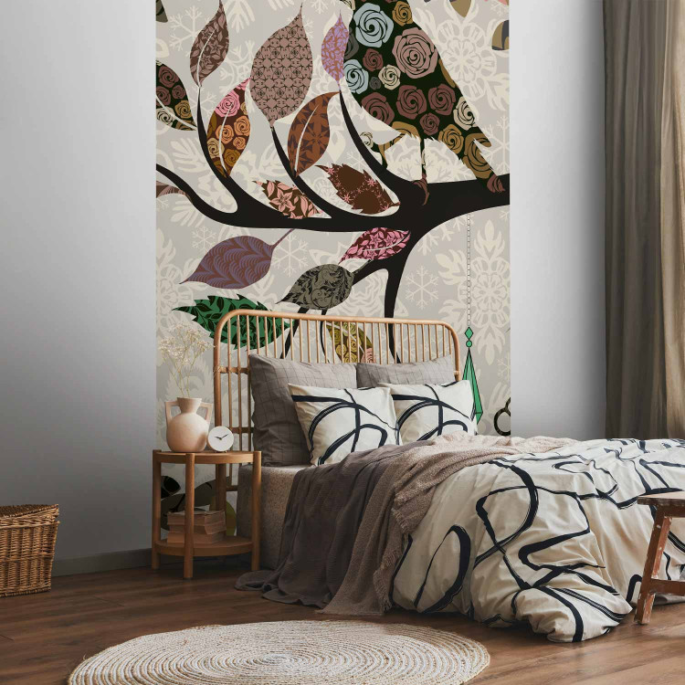 Wall Mural Retro Abstraction - Boho patchwork with bird on a tree branch pattern 61321 additionalImage 2