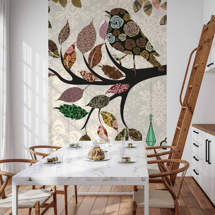 Wall Mural Retro Abstraction - Boho patchwork with bird on a tree branch pattern 61321 additionalImage 6