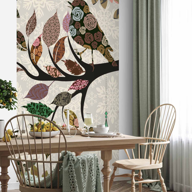 Wall Mural Retro Abstraction - Boho patchwork with bird on a tree branch pattern 61321 additionalImage 7
