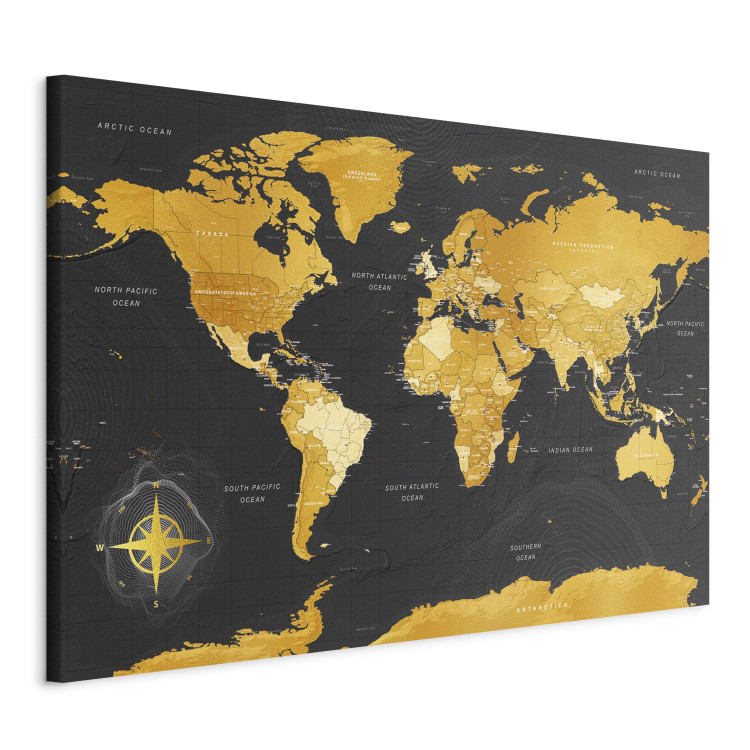 Canvas Art Print Yellow Continents (1-part) - Colorful Black-Gold World Map 95921 additionalImage 2