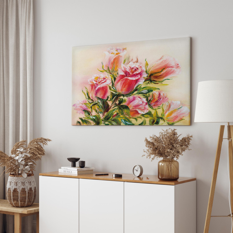 Canvas Art Print Wonderful Roses - Colorful Bouquet of Flowers in Hand-painted Motif 98021 additionalImage 4