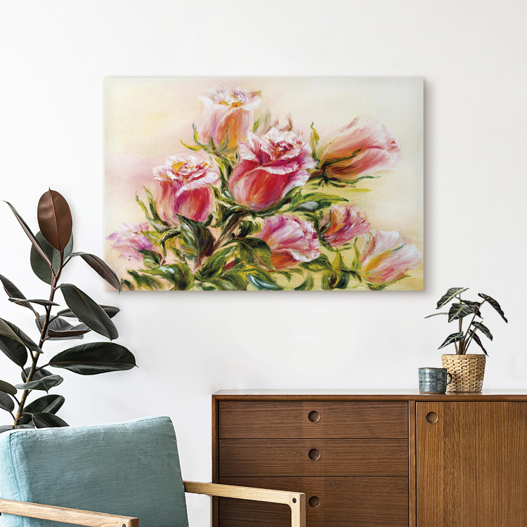 Canvas Art Print Wonderful Roses - Colorful Bouquet of Flowers in Hand-painted Motif 98021 additionalImage 3