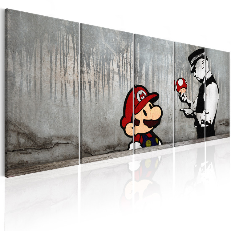 Canvas Print Mario Bros on Concrete (5-piece) - Urban Graffiti in Banksy Style 106531 additionalImage 2
