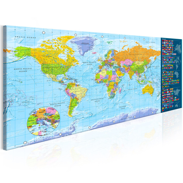 Canvas Art Print Traditional World Map (1-piece) - Colorful Map with Country Flags 106731 additionalImage 2