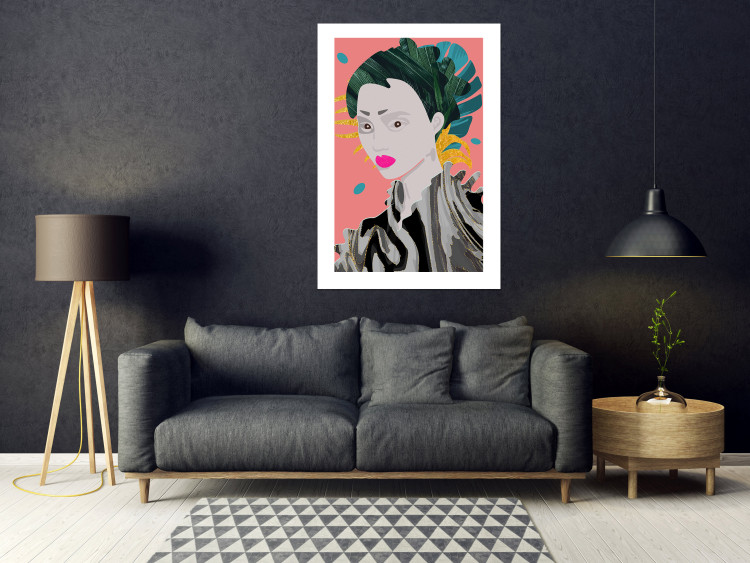 Poster Asian Style - abstraction with a woman's portrait on a salmon background 116931 additionalImage 2
