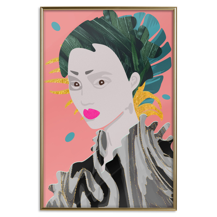 Poster Asian Style - abstraction with a woman's portrait on a salmon background 116931 additionalImage 16