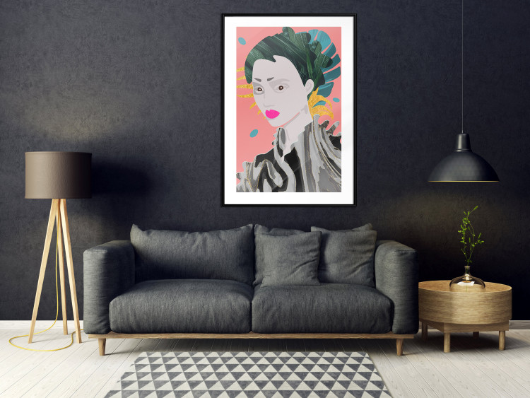 Poster Asian Style - abstraction with a woman's portrait on a salmon background 116931 additionalImage 4