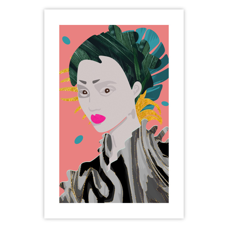 Poster Asian Style - abstraction with a woman's portrait on a salmon background 116931 additionalImage 25