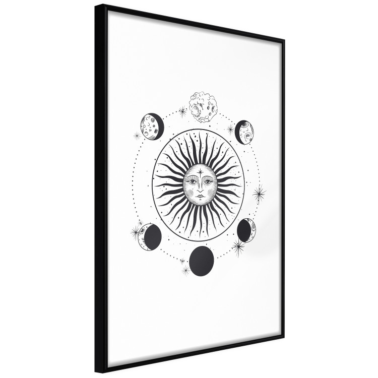Poster Moon Phases - black and white composition with the sun with a human face 117031 additionalImage 12