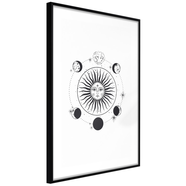 Poster Moon Phases - black and white composition with the sun with a human face 117031 additionalImage 11