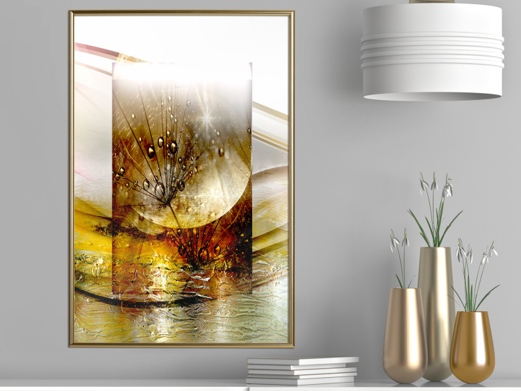 Poster Thought - geometric abstraction with dandelions in golden shades 118331 additionalImage 11