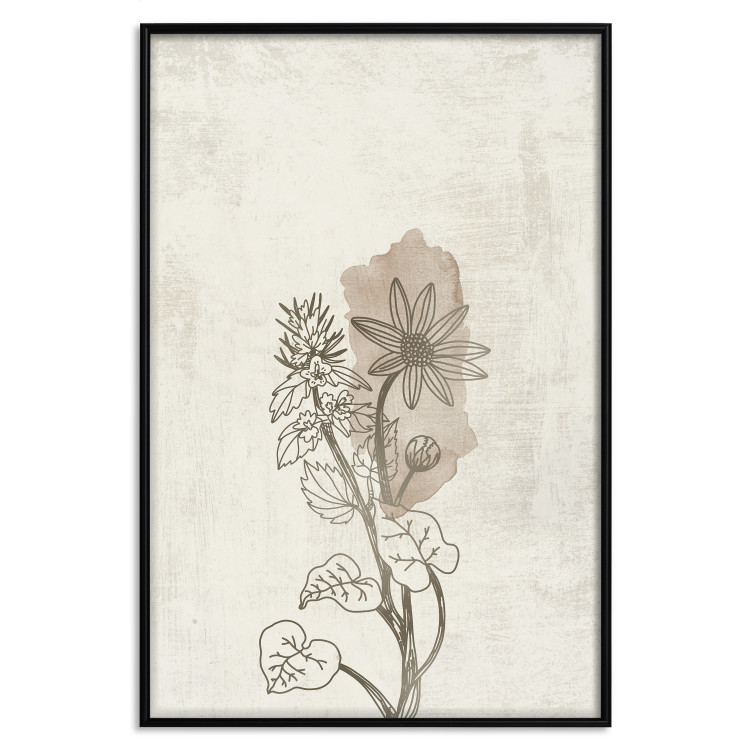 Wall Poster Nature Outline - flower with leaves on a light beige background in a retro motif 125731 additionalImage 18