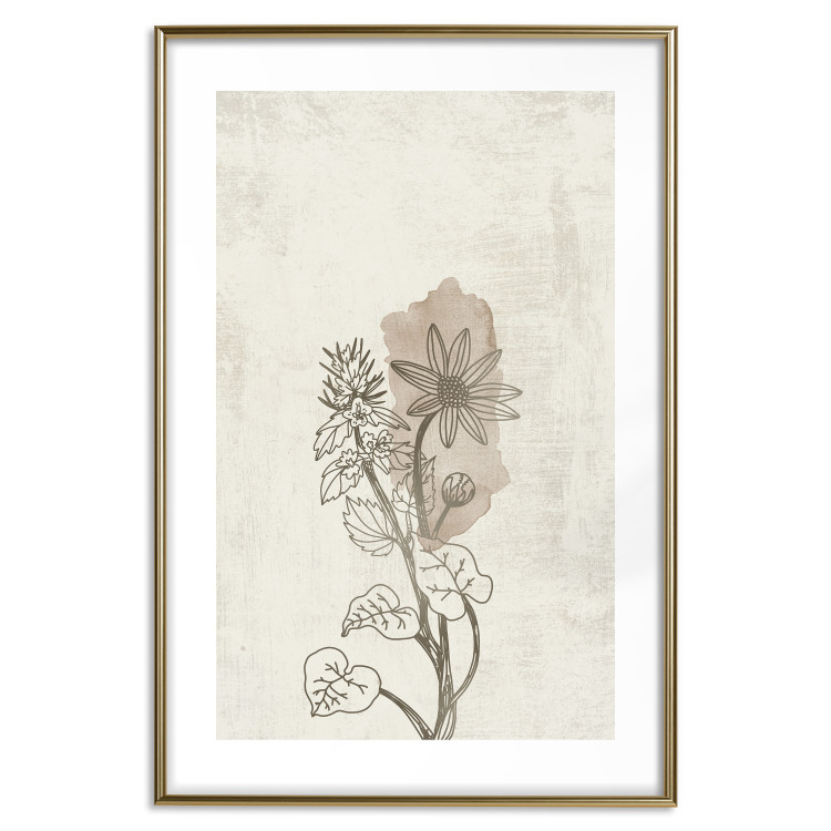 Wall Poster Nature Outline - flower with leaves on a light beige background in a retro motif 125731 additionalImage 14