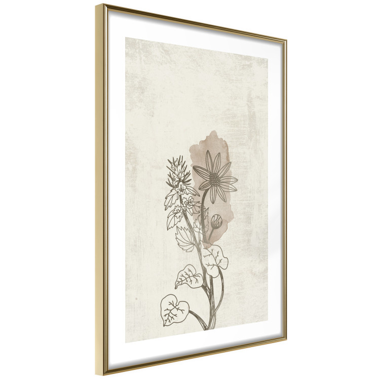 Wall Poster Nature Outline - flower with leaves on a light beige background in a retro motif 125731 additionalImage 6