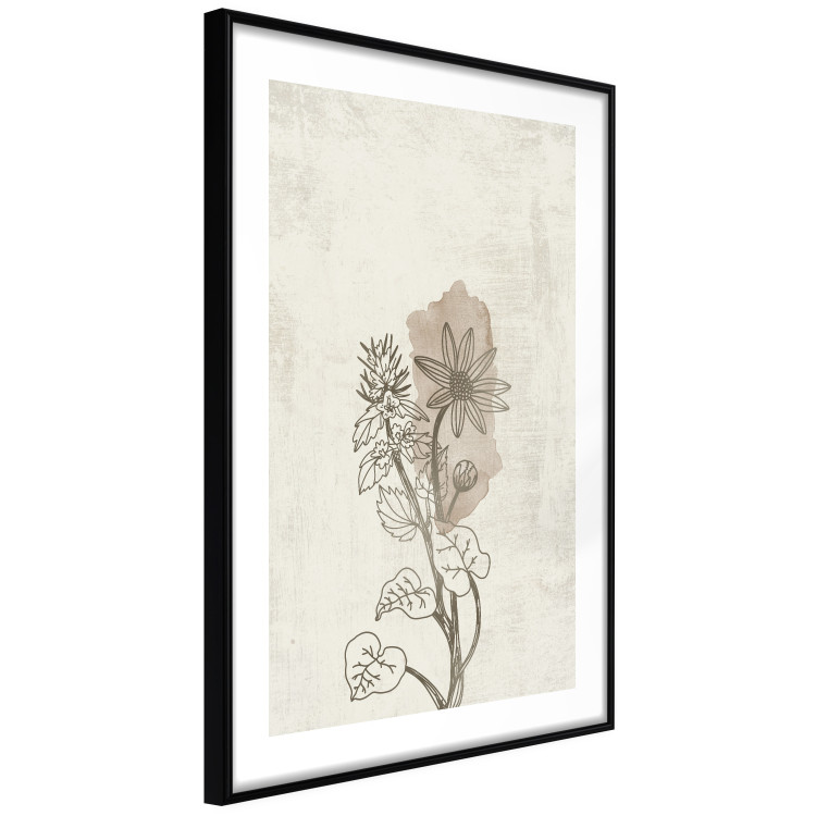 Wall Poster Nature Outline - flower with leaves on a light beige background in a retro motif 125731 additionalImage 11