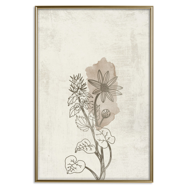 Wall Poster Nature Outline - flower with leaves on a light beige background in a retro motif 125731 additionalImage 16