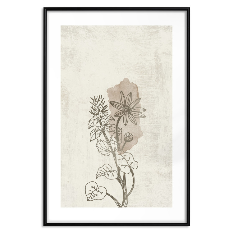 Wall Poster Nature Outline - flower with leaves on a light beige background in a retro motif 125731 additionalImage 15