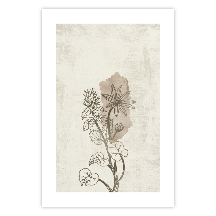Wall Poster Nature Outline - flower with leaves on a light beige background in a retro motif 125731 additionalImage 19