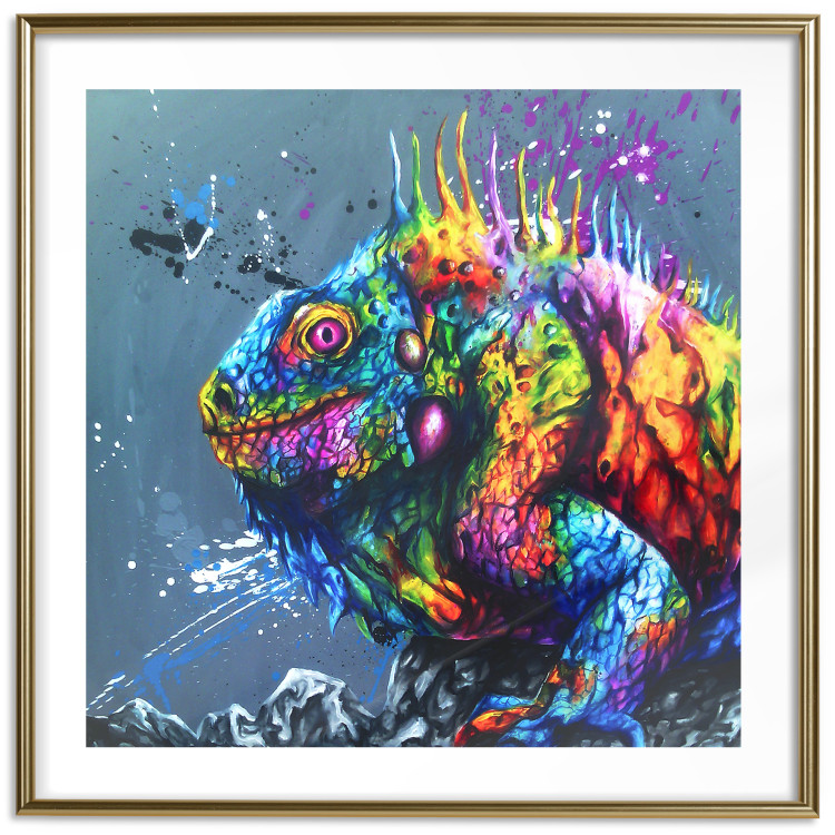 Poster Colorful Iguana - abstract animal on a background of a blue ocean 127031 additionalImage 14