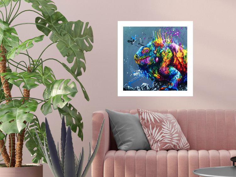 Poster Colorful Iguana - abstract animal on a background of a blue ocean 127031 additionalImage 5