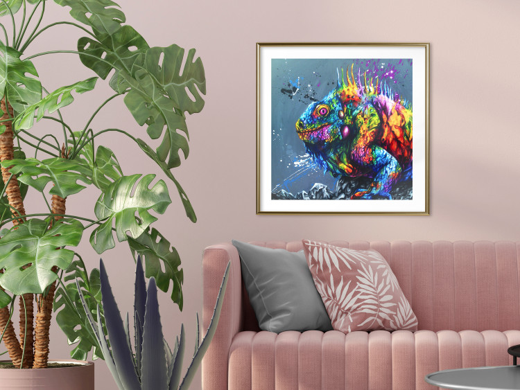 Poster Colorful Iguana - abstract animal on a background of a blue ocean 127031 additionalImage 15