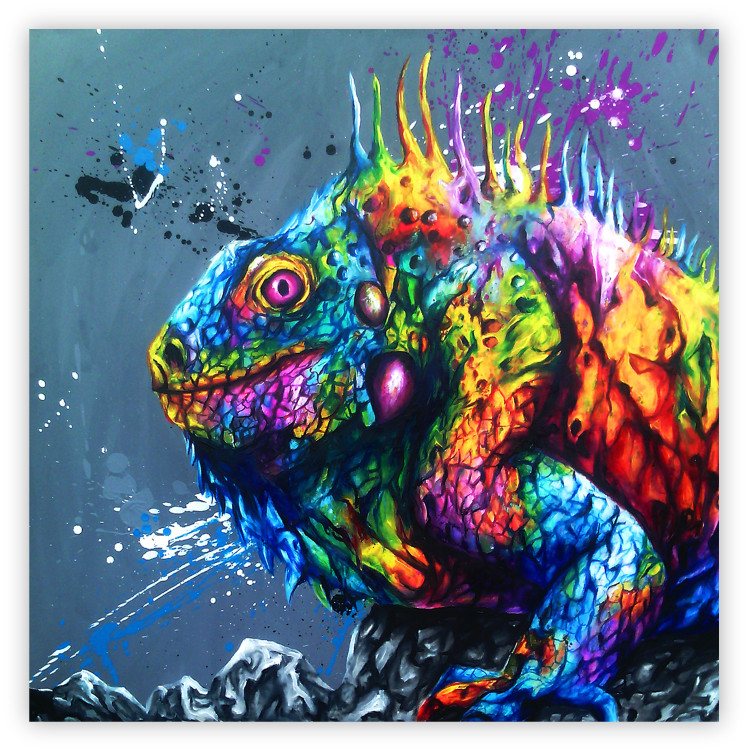 Poster Colorful Iguana - abstract animal on a background of a blue ocean 127031