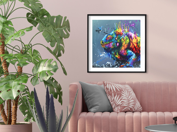 Poster Colorful Iguana - abstract animal on a background of a blue ocean 127031 additionalImage 23