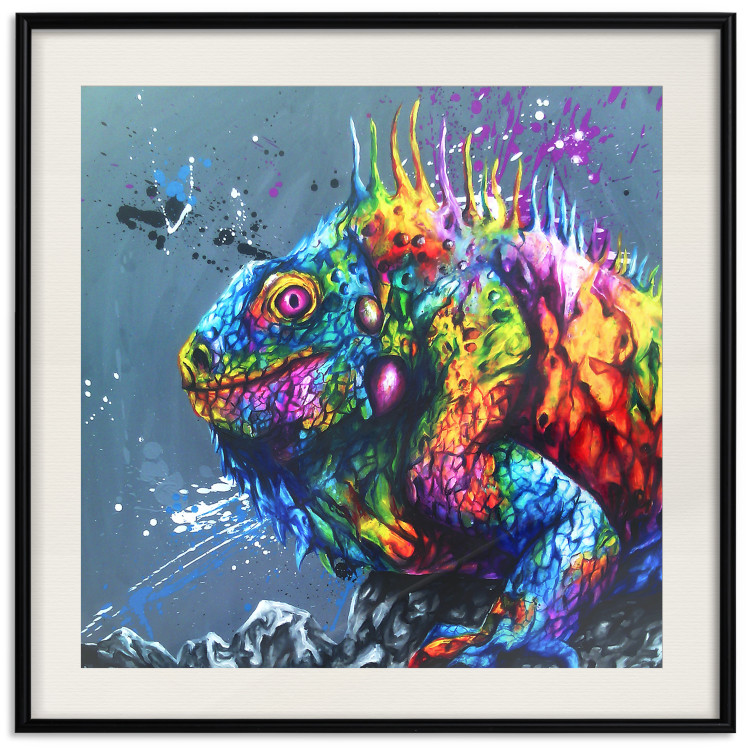 Poster Colorful Iguana - abstract animal on a background of a blue ocean 127031 additionalImage 19