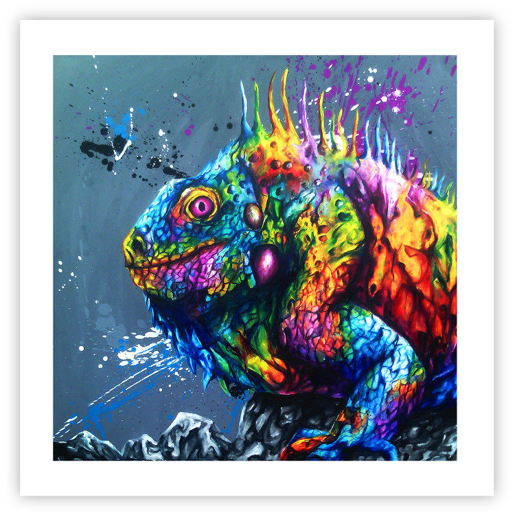 Poster Colorful Iguana - abstract animal on a background of a blue ocean 127031 additionalImage 19