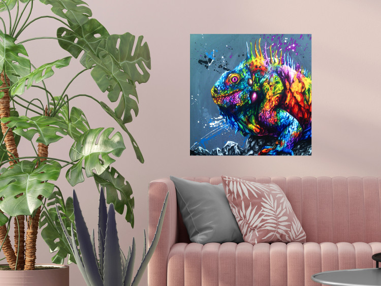 Poster Colorful Iguana - abstract animal on a background of a blue ocean 127031 additionalImage 2