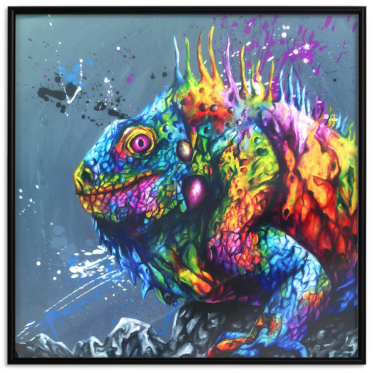 Poster Colorful Iguana - abstract animal on a background of a blue ocean 127031 additionalImage 16