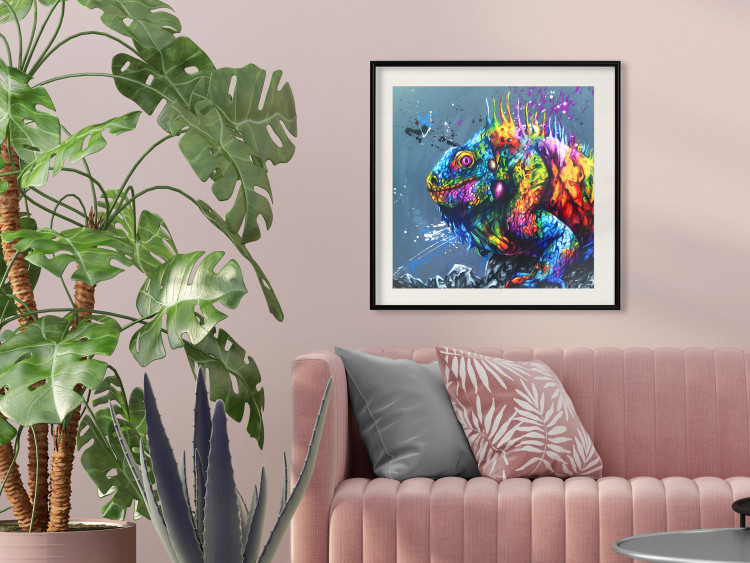 Poster Colorful Iguana - abstract animal on a background of a blue ocean 127031 additionalImage 24